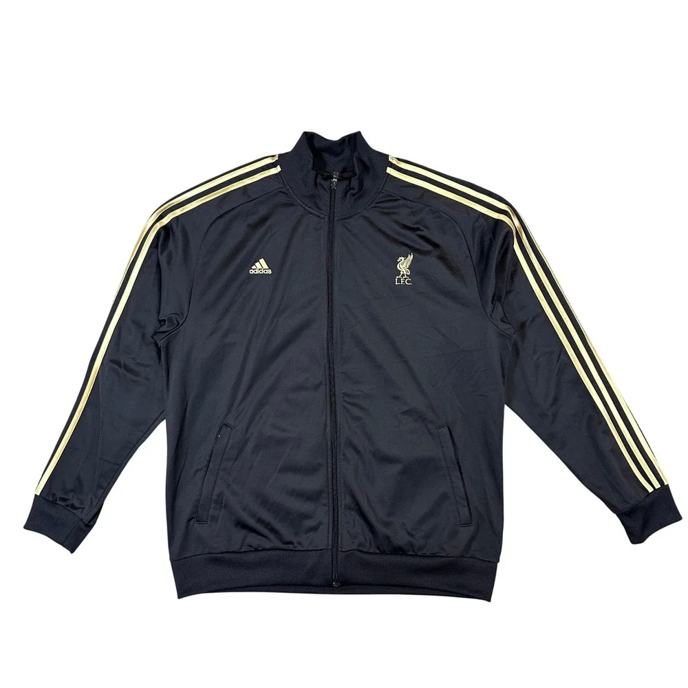 Adidas Liverpool FC Track Jacket Mens 2XL Black Gold Full Zip Soccer RN 88387